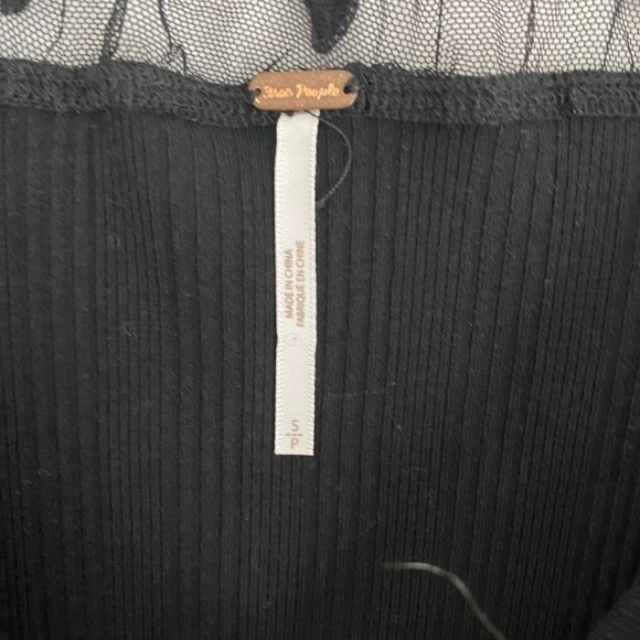 Free People Knit Blouse Sz S Black Stretchy Lace Accent Whimsygoth Dark Fairy - Picture 6 of 9